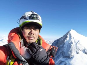 Mingma Dorchi Sherpa on top of Mt Lhotse
